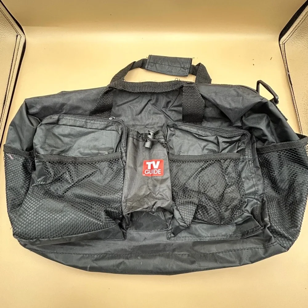 TV Guide Vintage Black Nylon Duffel Bag Travel Gym Carry On Media Promo